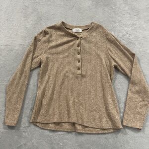 Gilli 1/4 Button Sweater Women's Medium Brown Vintage Boho